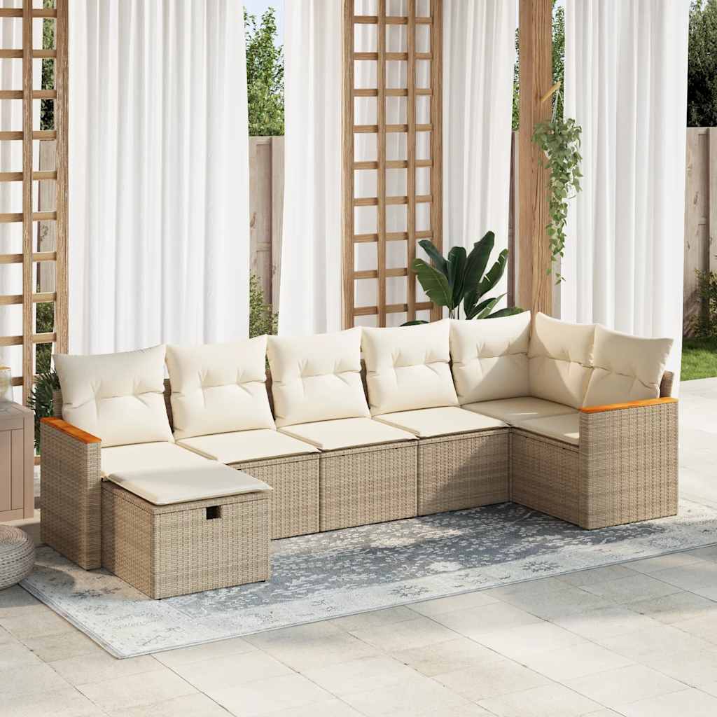 vidaXL 7-tlg. Garten-Sofagarnitur mit Kissen Beige Poly Rattan