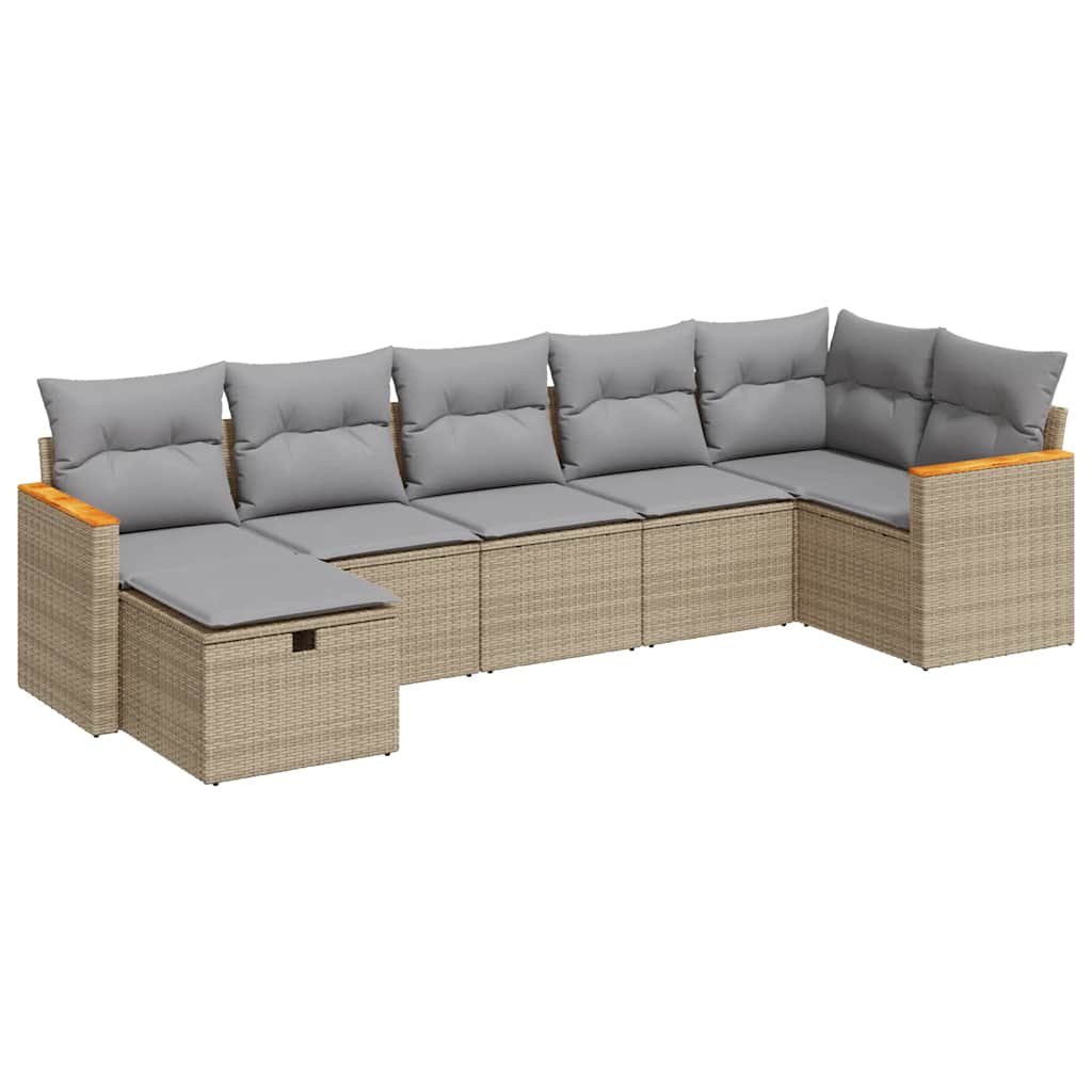 Thumbnail - vidaXL 7-tlg. Garten-Sofagarnitur mit Kissen Beige Poly Rattan