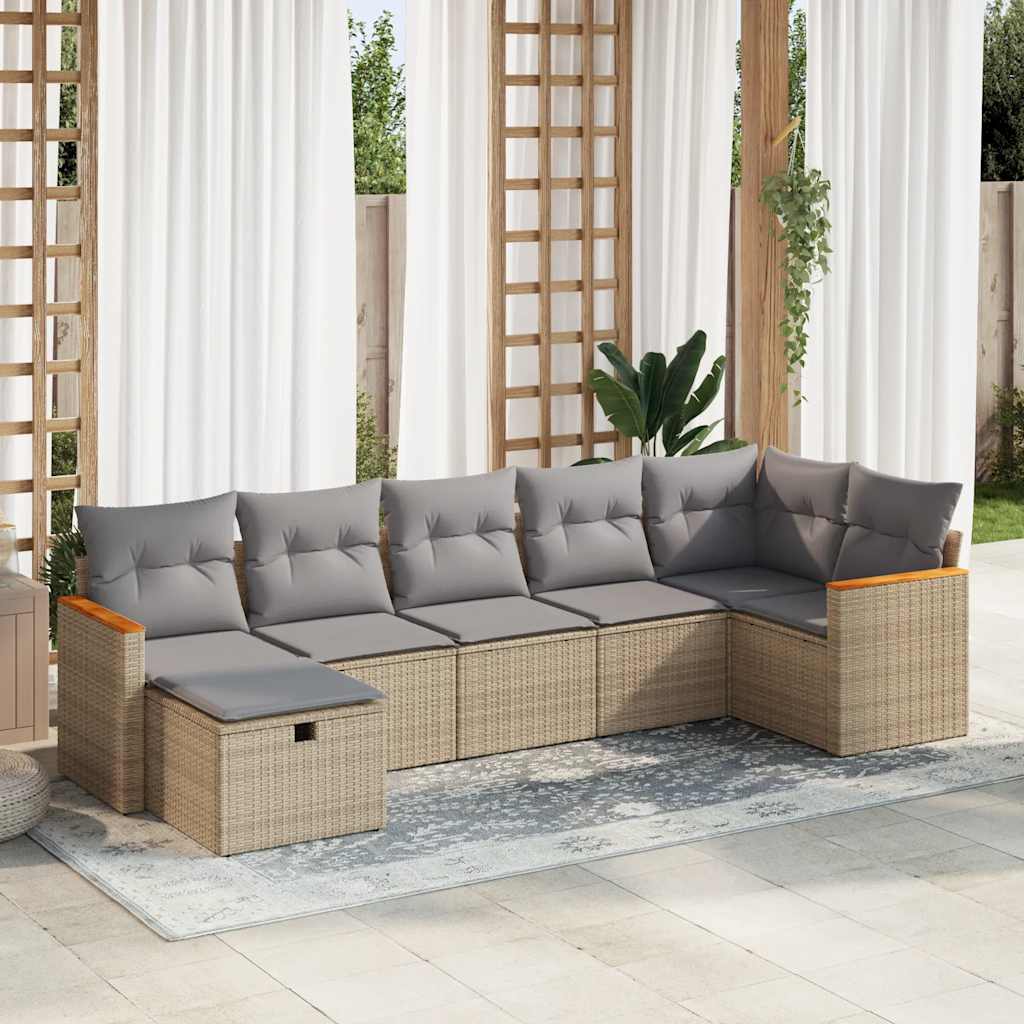 vidaXL Set canapele de grădină, 7 piese, cu perne, bej, poliratan