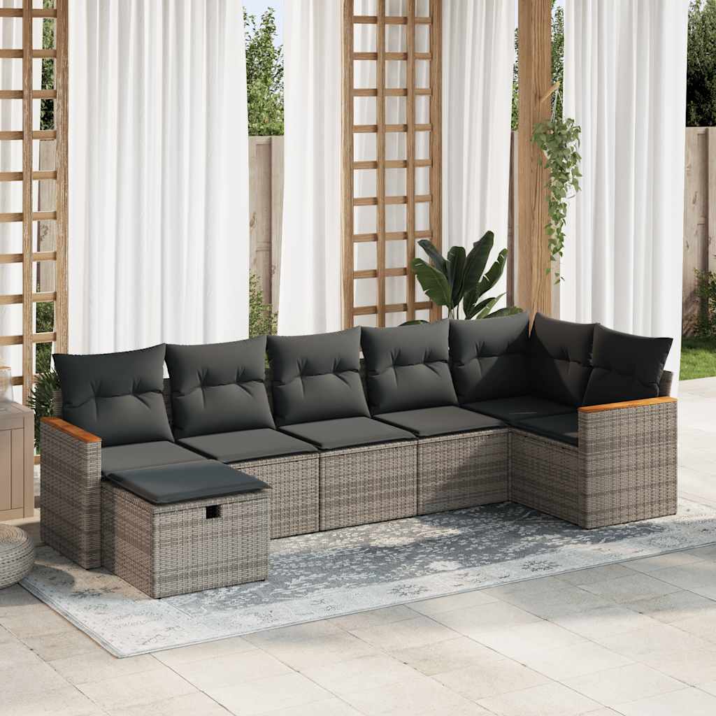 vidaXL 7-tlg. Garten-Sofagarnitur mit Kissen Grau Poly Rattan