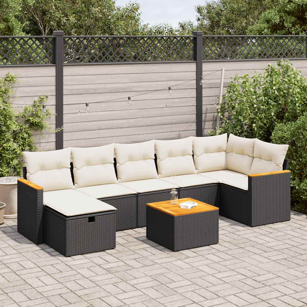 vidaXL 8-tlg. Garten-Sofagarnitur mit Kissen Schwarz Poly Rattan