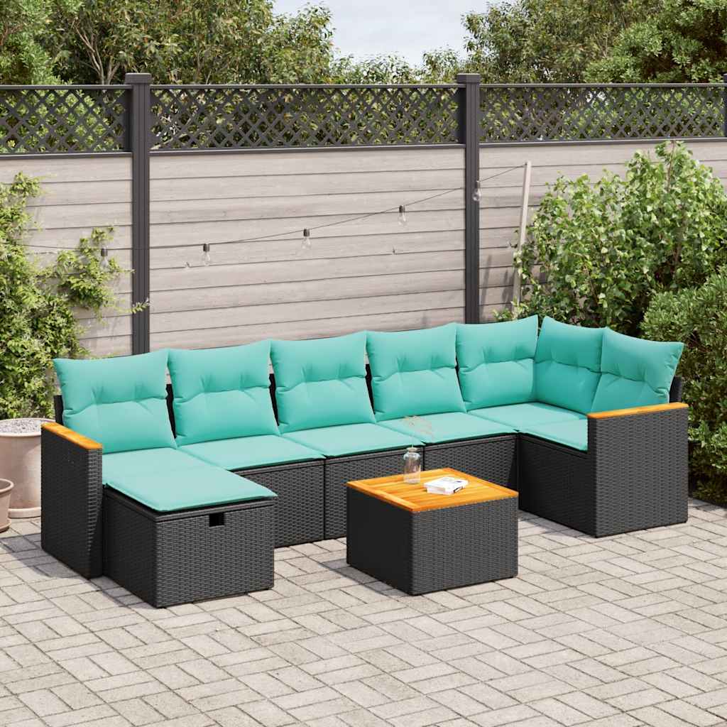 vidaXL 8-tlg. Garten-Sofagarnitur mit Kissen Schwarz Poly Rattan
