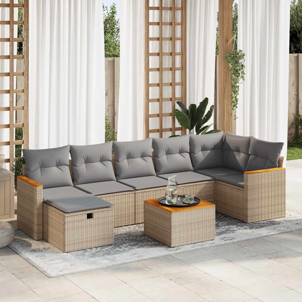 vidaXL 8-tlg. Garten-Sofagarnitur mit Kissen Beige Poly Rattan