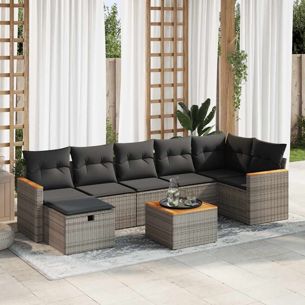 vidaXL 8-tlg. Garten-Sofagarnitur mit Kissen Grau Poly Rattan