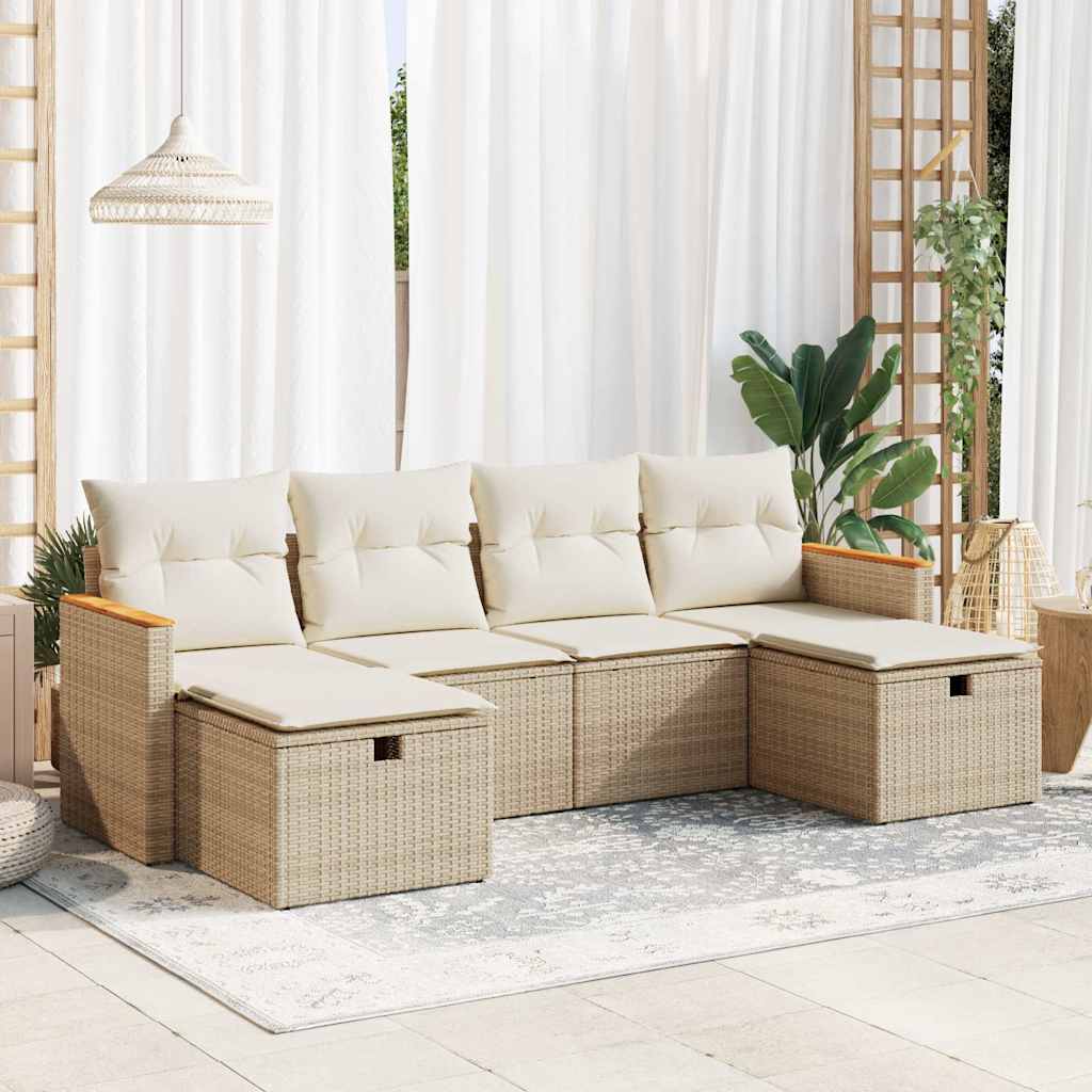 vidaXL Set canapele de grădină cu perne, 6 piese, bej, poliratan