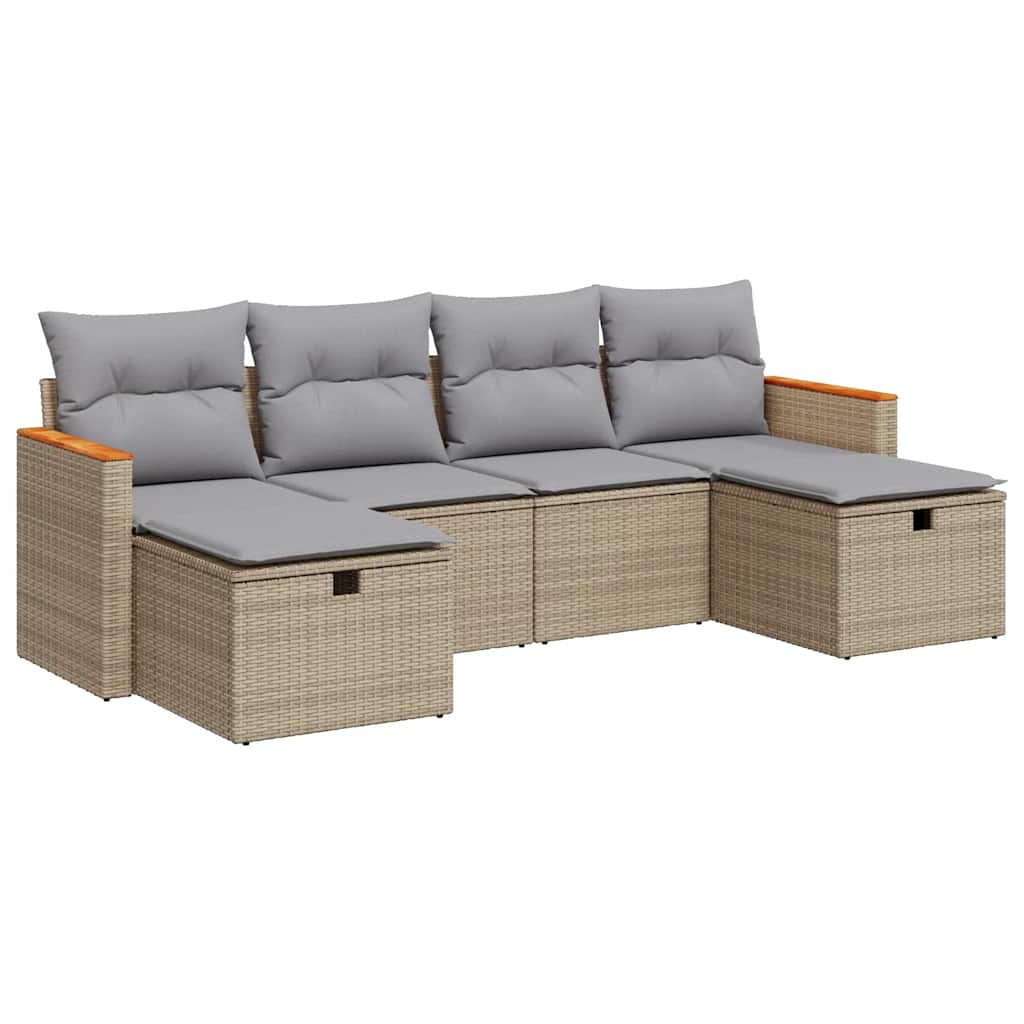 Thumbnail - vidaXL 6-tlg. Garten-Sofagarnitur mit Kissen Beige Poly Rattan