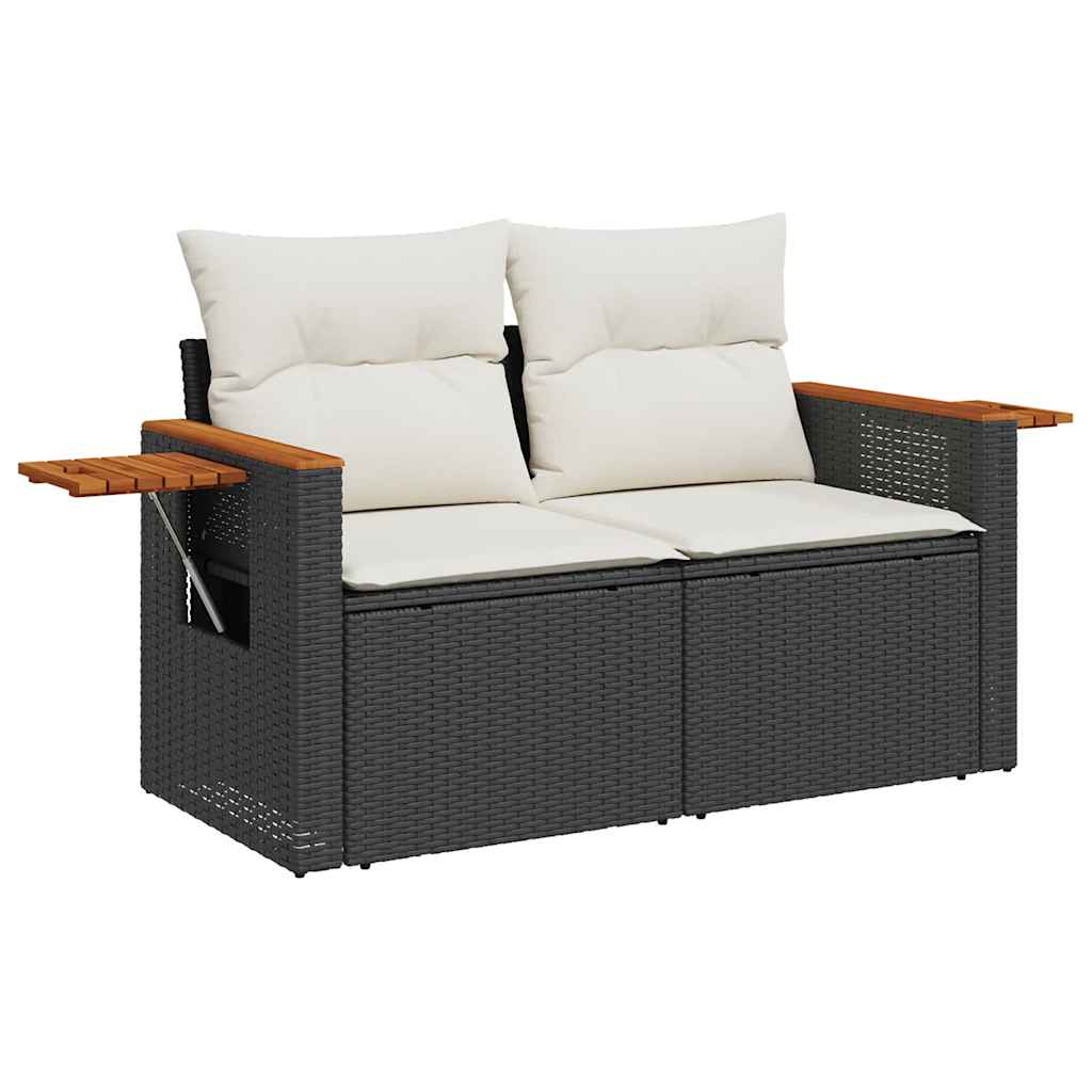 vidaXL 4-delige Loungeset met kussens poly rattan zwart