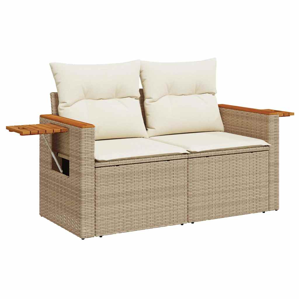 vidaXL 4-delige Loungeset met kussens poly rattan beige