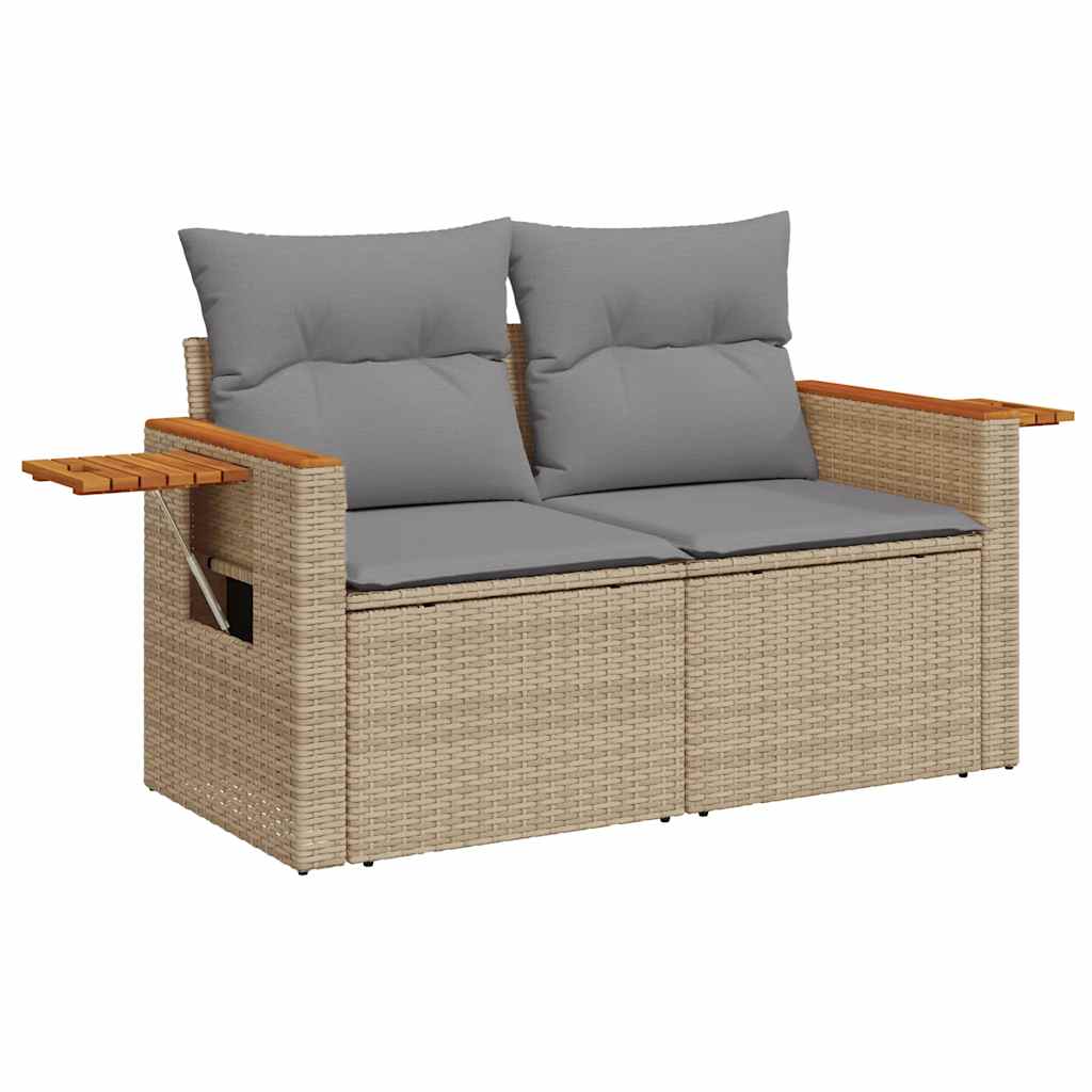 vidaXL 4-delige Loungeset met kussens poly rattan beige afbeelding