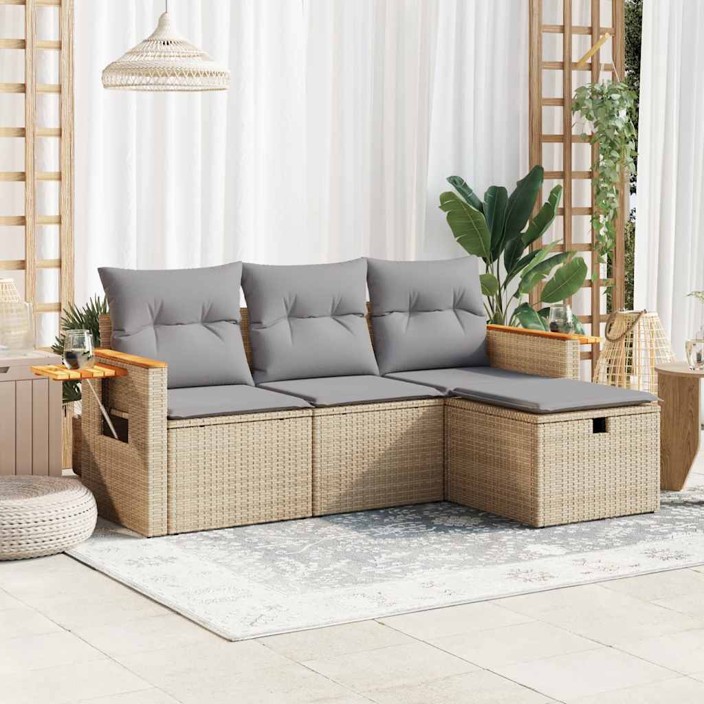 vidaXL Set canapele de grădină, 4 piese, cu perne, bej, poliratan