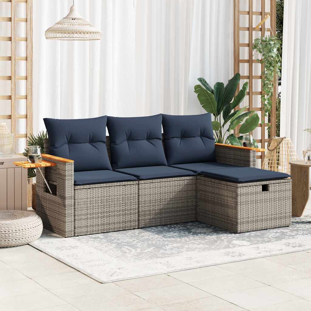 4-dijelni set vrtnih sofa od poliratana s jastucima sivi