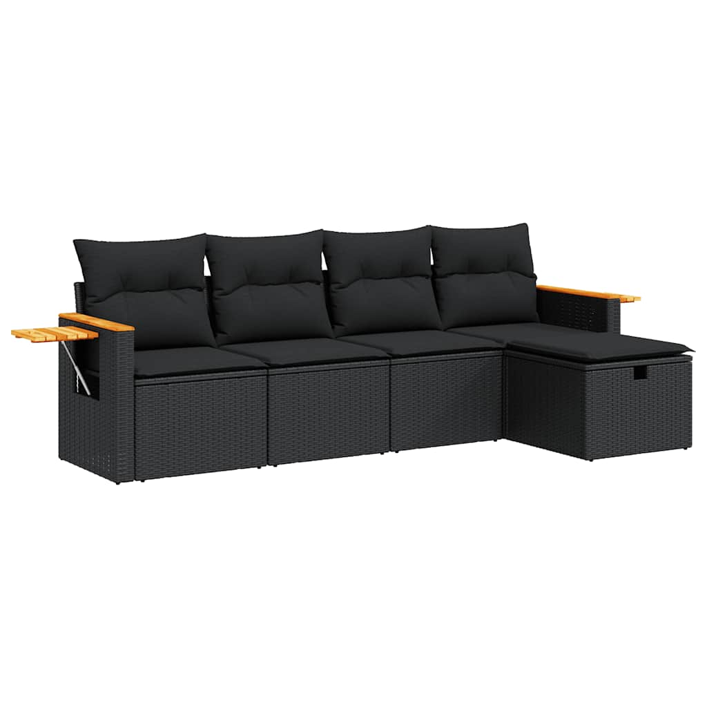 Thumbnail - vidaXL 5-tlg. Garten-Sofagarnitur mit Kissen Schwarz Poly Rattan