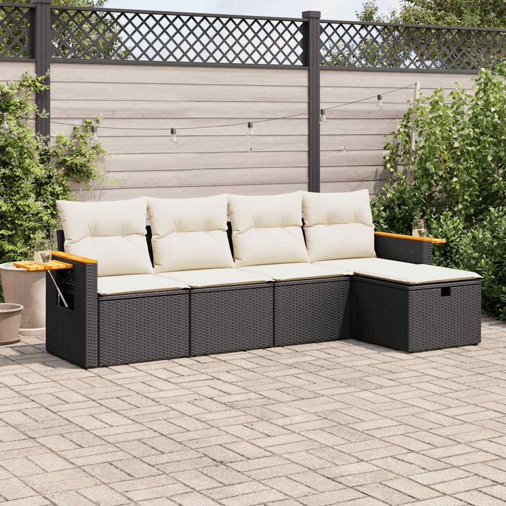 vidaXL 5-tlg. Garten-Sofagarnitur mit Kissen Schwarz Poly Rattan