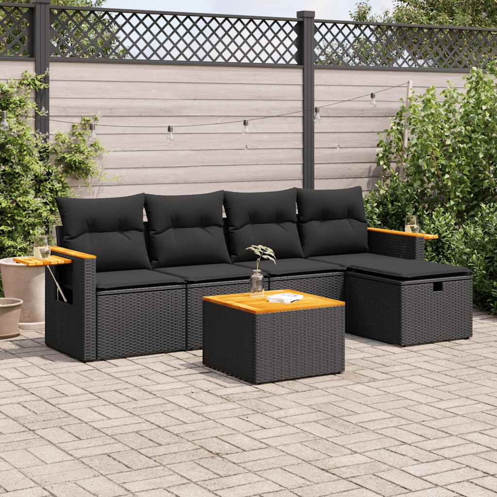 vidaXL Set mobilier de grădină cu perne, 6 piese, negru, poliratan