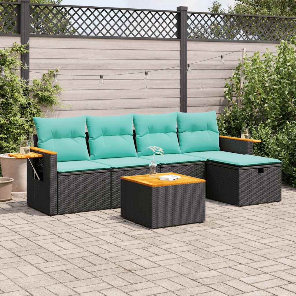Set Divano da Giardino 6 pz con Cuscini Nero in Polyrattan 3325963