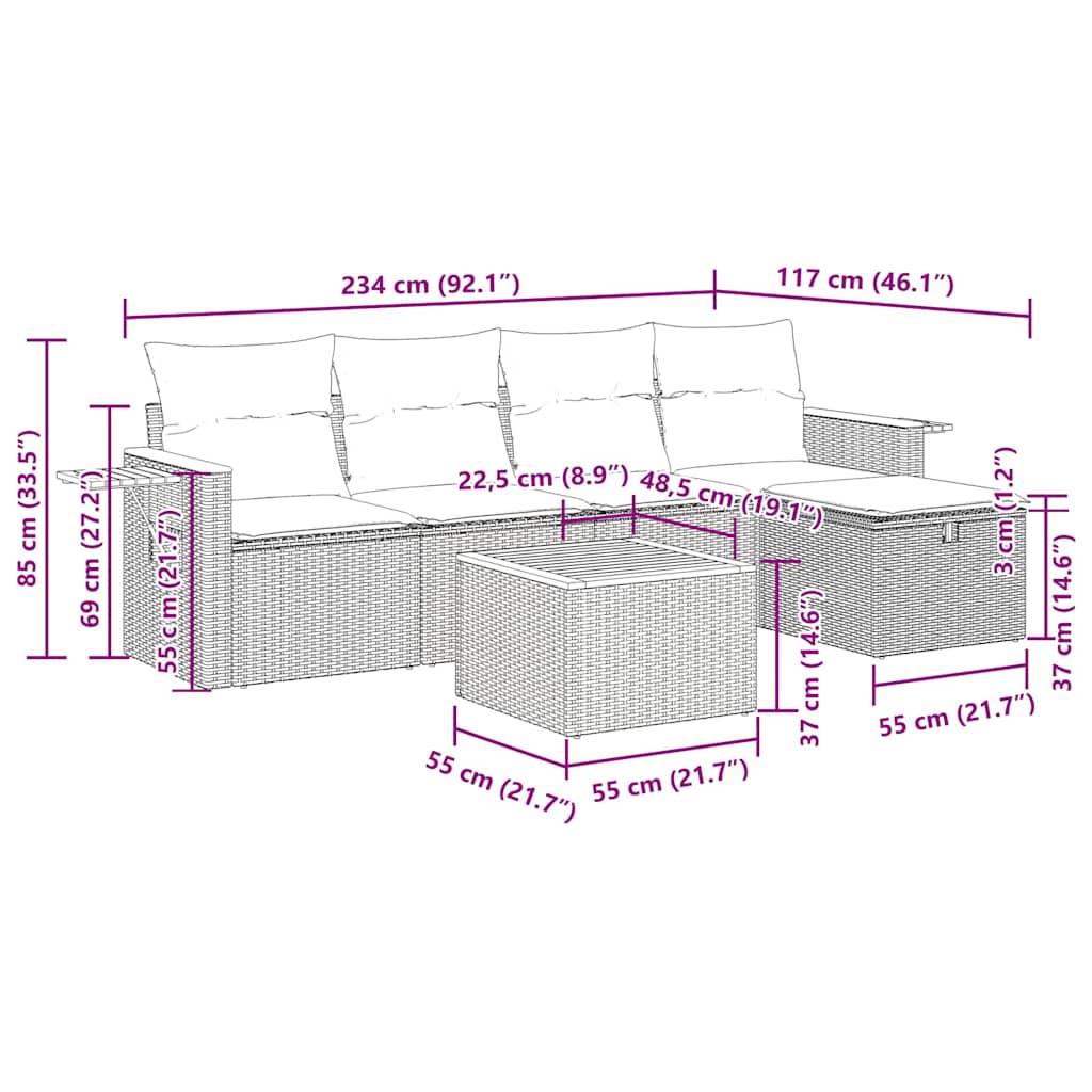 6 Piece Garden Sofa Set with Cushions Grey Poly Rattan outdoor sofa set vidaXL - Picture 3 of 9