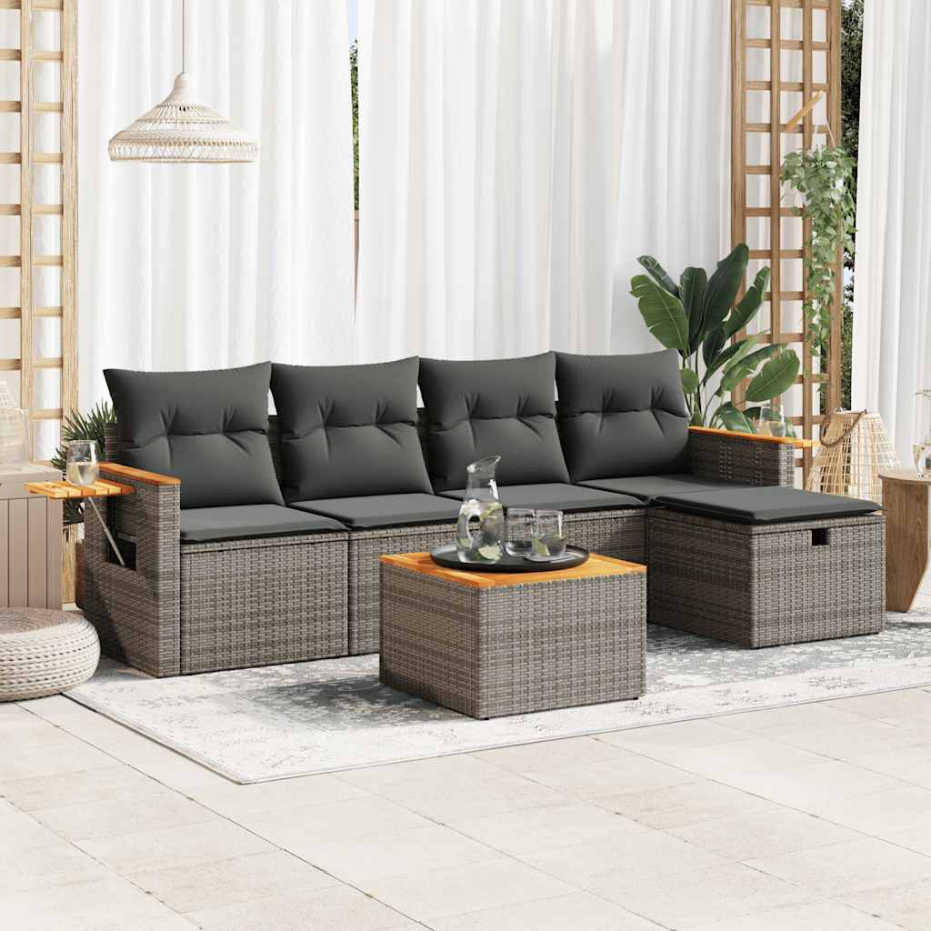 vidaXL 6-tlg. Garten-Sofagarnitur mit Kissen Grau Poly Rattan