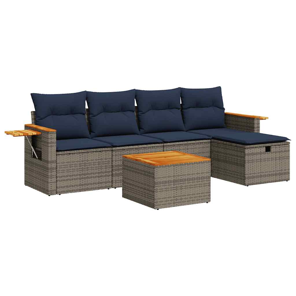Thumbnail - vidaXL 6-tlg. Garten-Sofagarnitur mit Kissen Grau Poly Rattan
