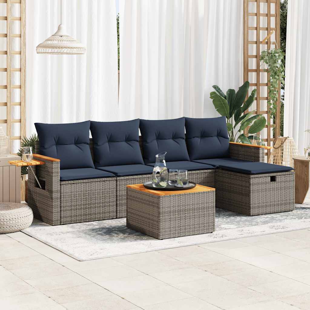 sofasæt til haven 6 dele med hynder polyrattan grå