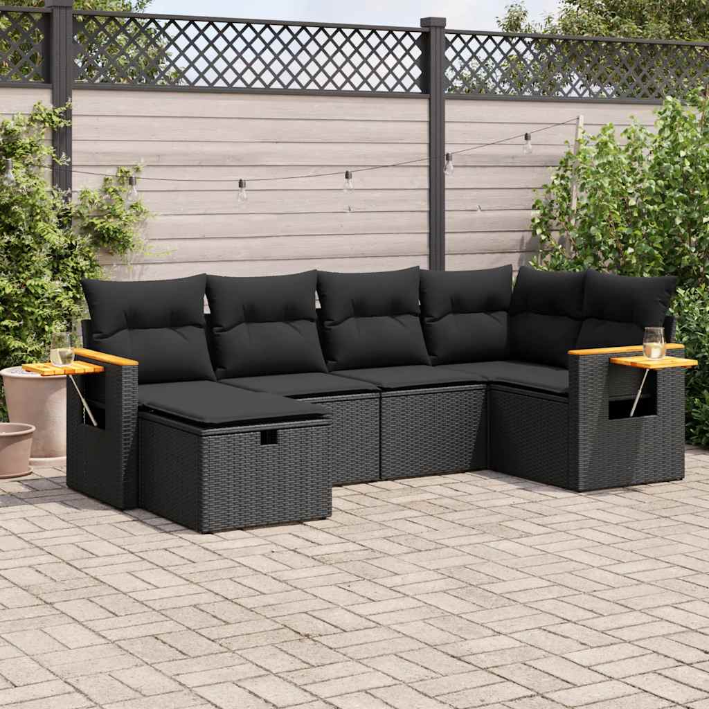 vidaXL Set mobilier de grădină cu perne, 6 piese, negru, poliratan