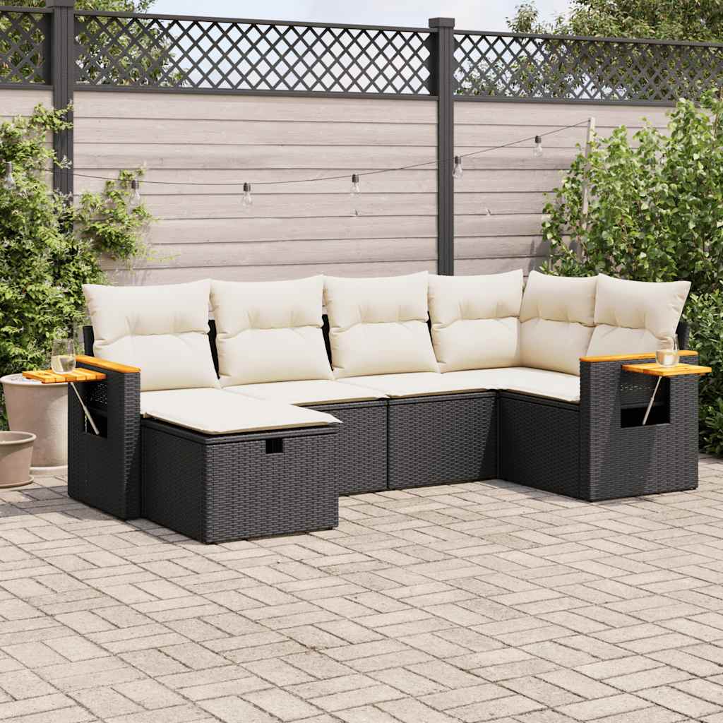 vidaXL 6-tlg. Garten-Sofagarnitur mit Kissen Schwarz Poly Rattan