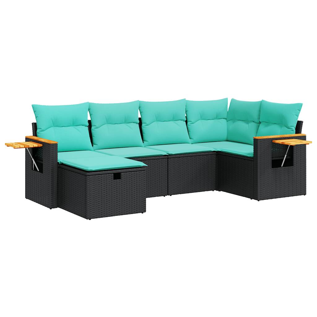 Thumbnail - vidaXL 6-tlg. Garten-Sofagarnitur mit Kissen Schwarz Poly Rattan