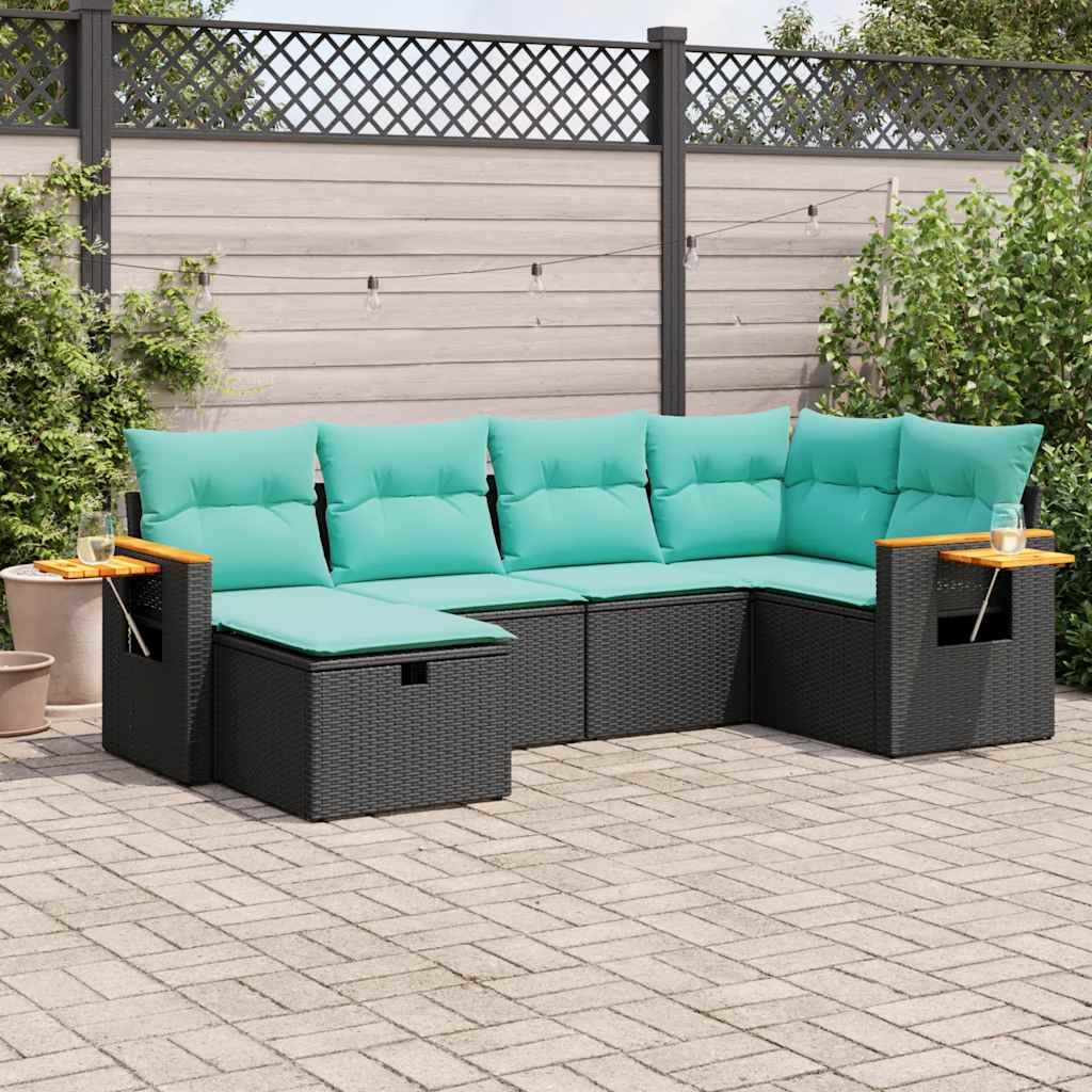 Thumbnail - vidaXL 6-tlg. Garten-Sofagarnitur mit Kissen Schwarz Poly Rattan