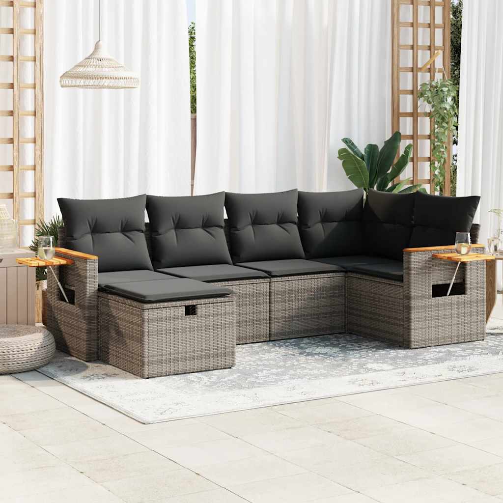 vidaXL 6-tlg. Garten-Sofagarnitur mit Kissen Grau Poly Rattan