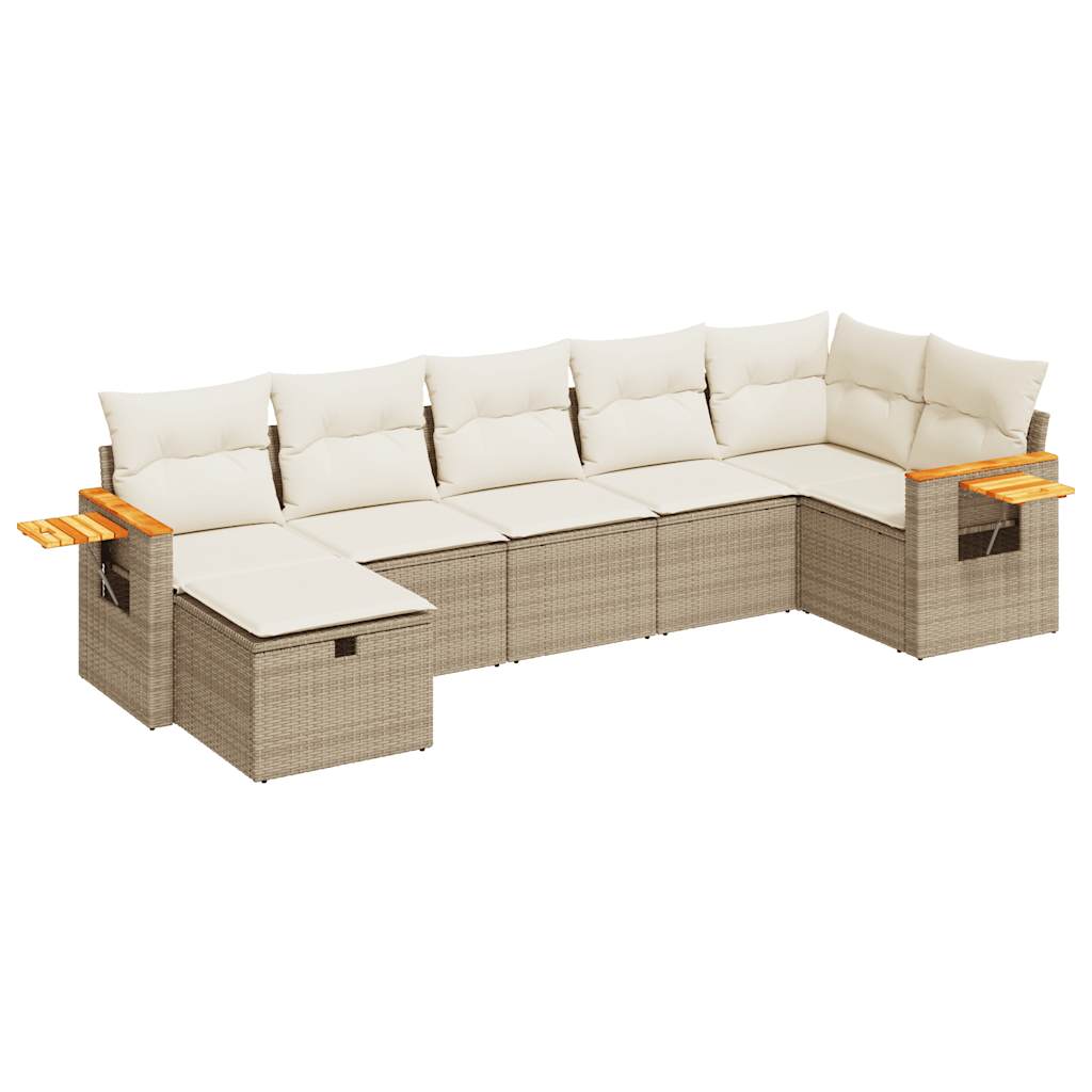 Thumbnail - vidaXL 7-tlg. Garten-Sofagarnitur mit Kissen Beige Poly Rattan