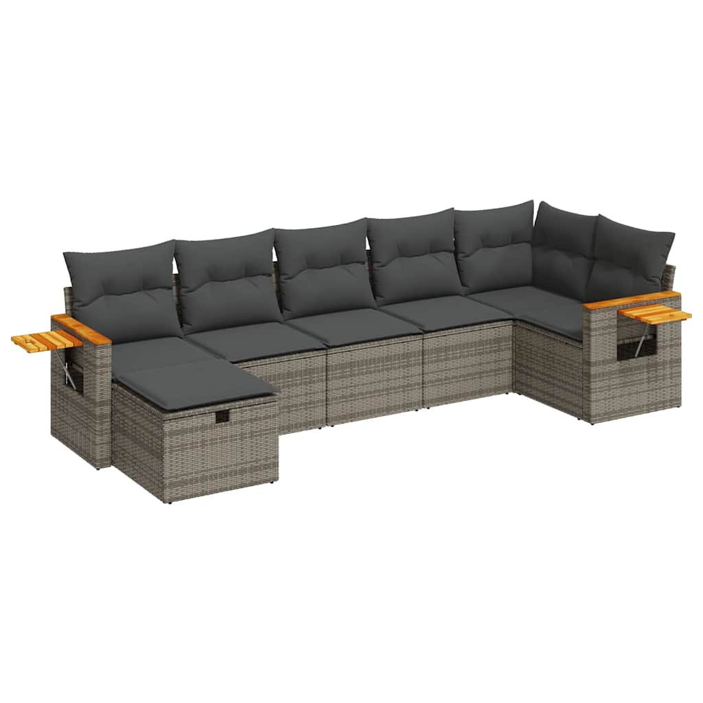 Thumbnail - vidaXL 7-tlg. Garten-Sofagarnitur mit Kissen Grau Poly Rattan
