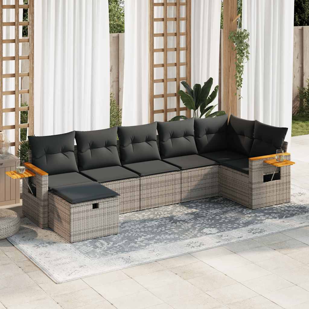 vidaXL 7-tlg. Garten-Sofagarnitur mit Kissen Grau Poly Rattan