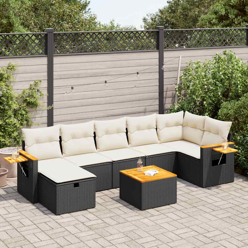 vidaXL 8-tlg. Garten-Sofagarnitur mit Kissen Schwarz Poly Rattan