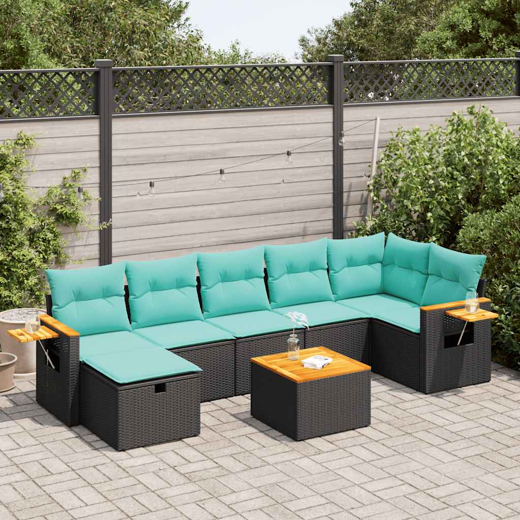 vidaXL Set mobilier de grădină cu perne, 8 piese, negru, poliratan