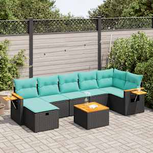 Vrtna sedežna garnitura 8-delna z blazinami črn poli ratan