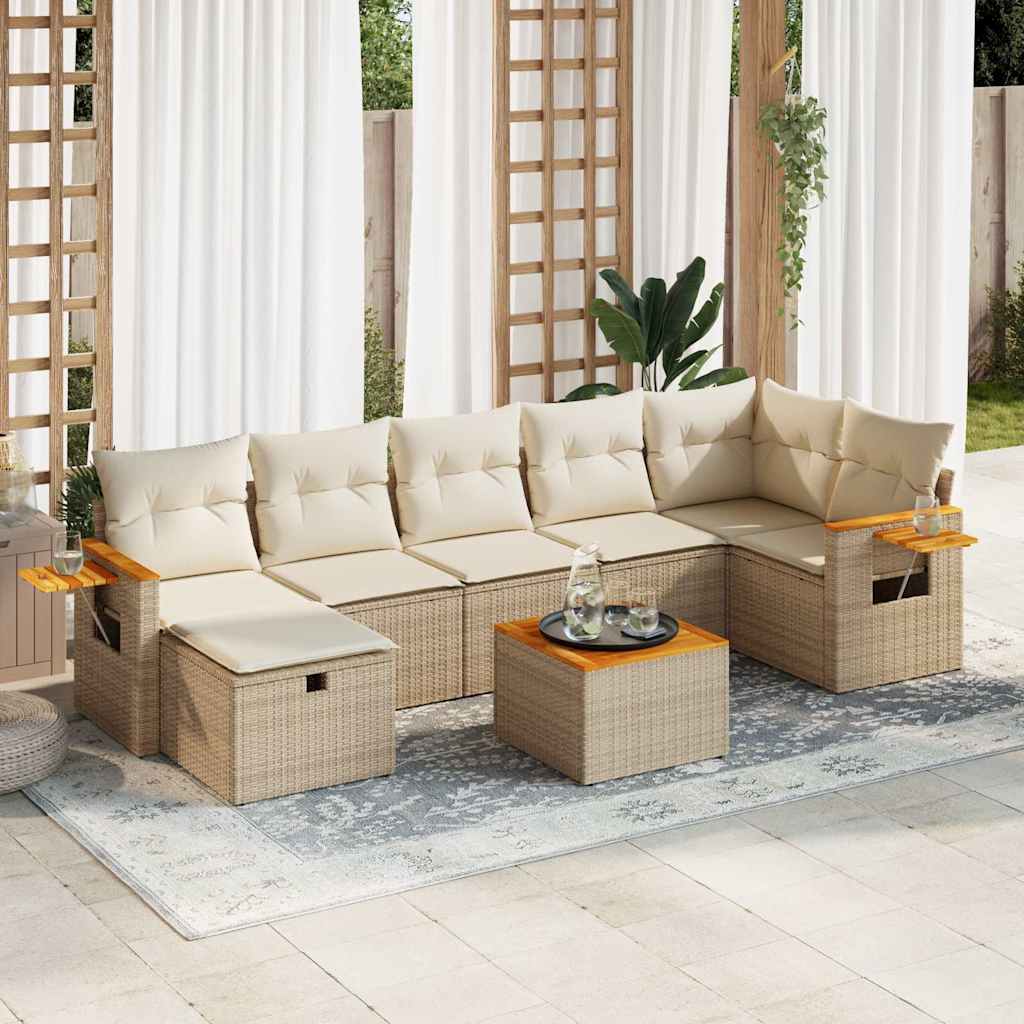 8-tlg. Garten-Sofagarnitur mit Kissen Beige Poly Rattan