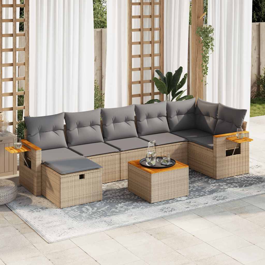 vidaXL 8-tlg. Garten-Sofagarnitur mit Kissen Beige Poly Rattan