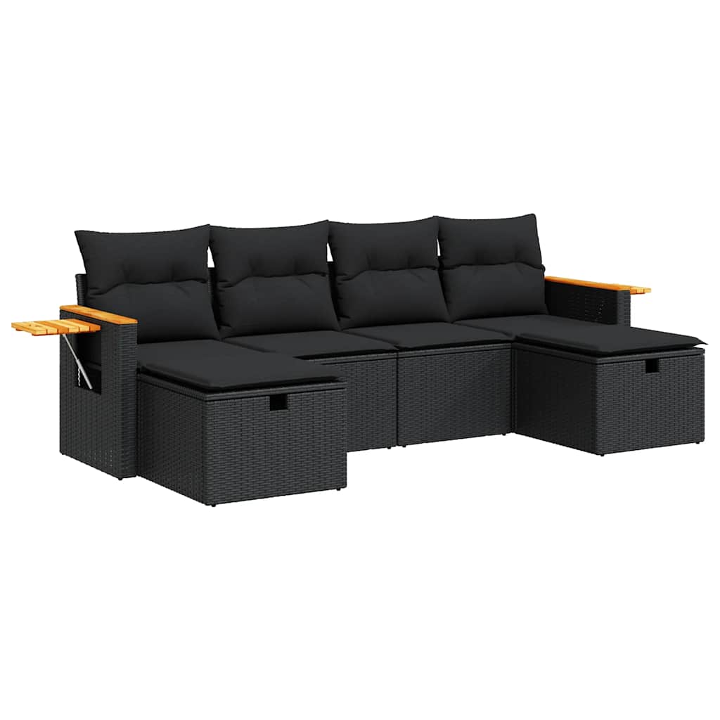 Thumbnail - vidaXL 6-tlg. Garten-Sofagarnitur mit Kissen Schwarz Poly Rattan