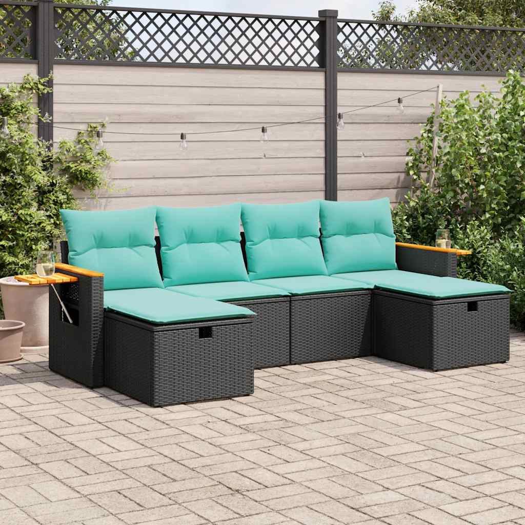 vidaXL Set mobilier de grădină cu perne, 6 piese, negru, poliratan
