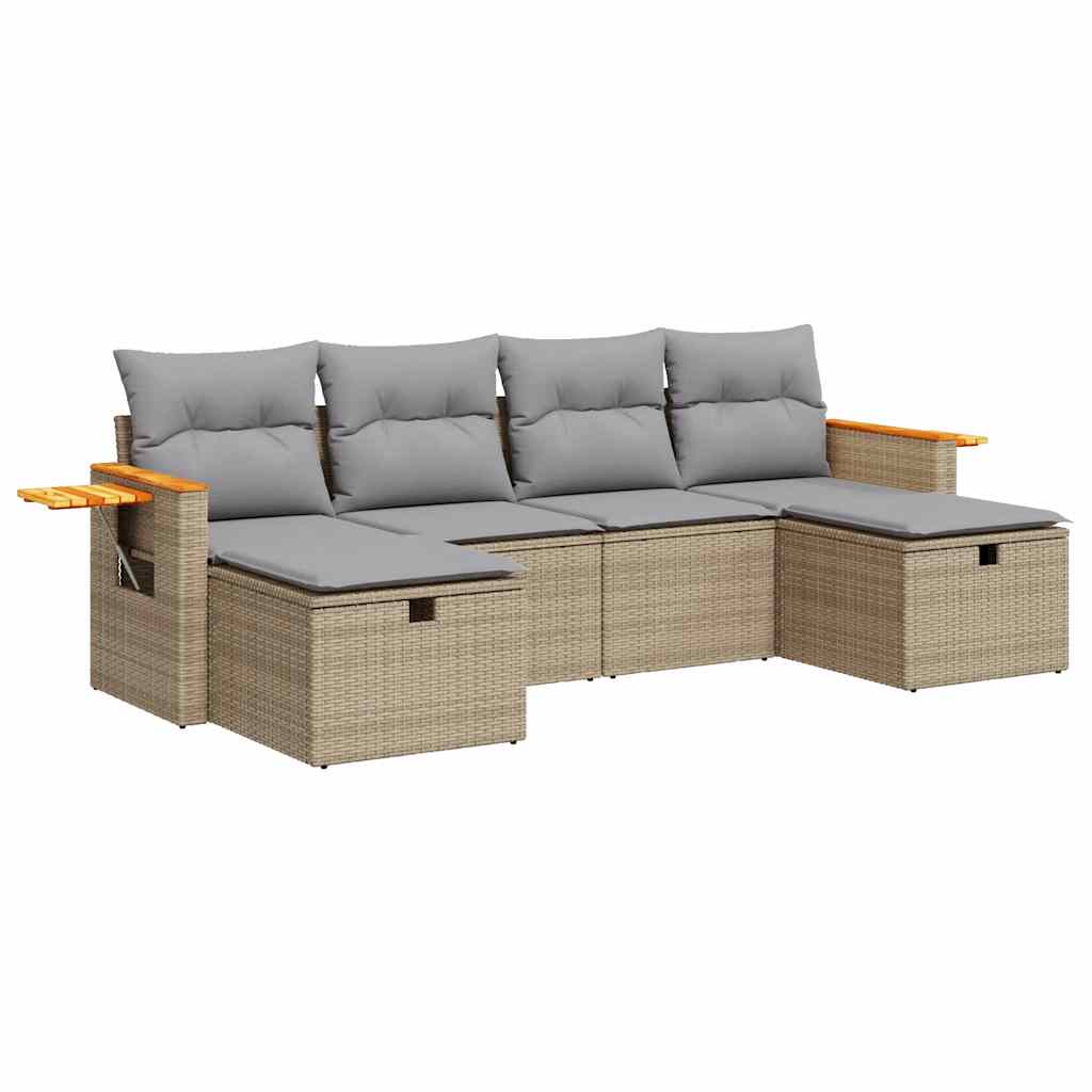 Thumbnail - vidaXL 6-tlg. Garten-Sofagarnitur mit Kissen Beige Poly Rattan