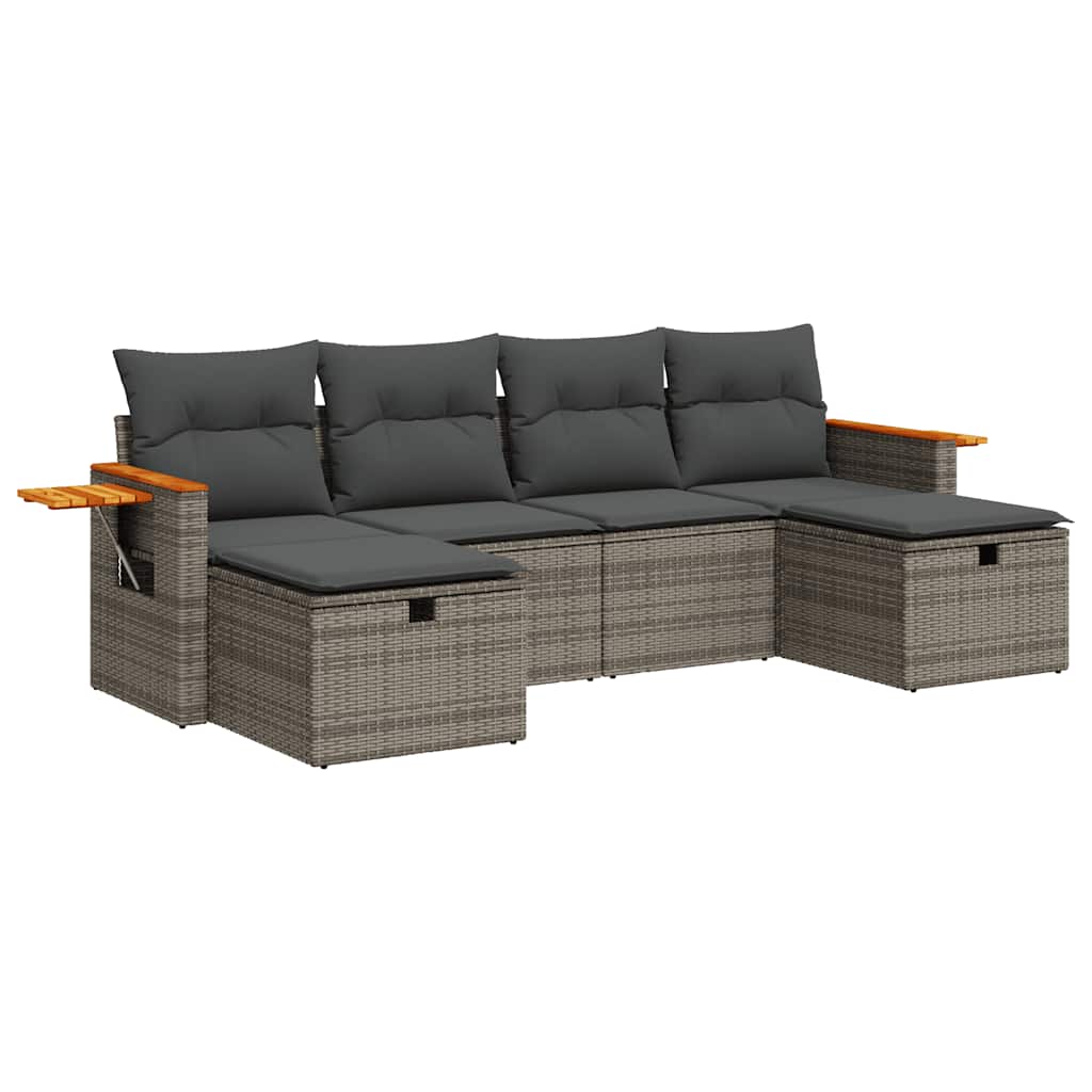 Thumbnail - vidaXL 6-tlg. Garten-Sofagarnitur mit Kissen Grau Poly Rattan