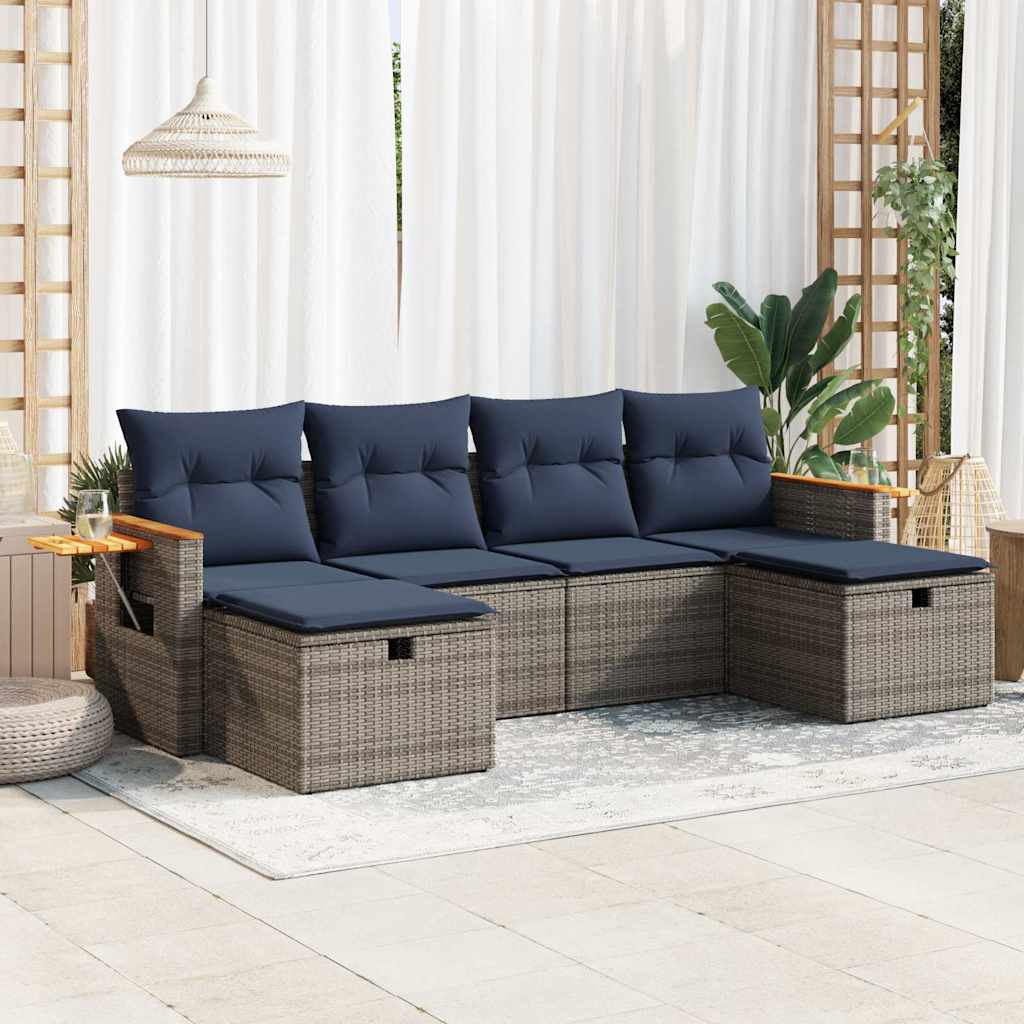 6-dijelni set vrtnih sofa od poliratana s jastucima sivi
