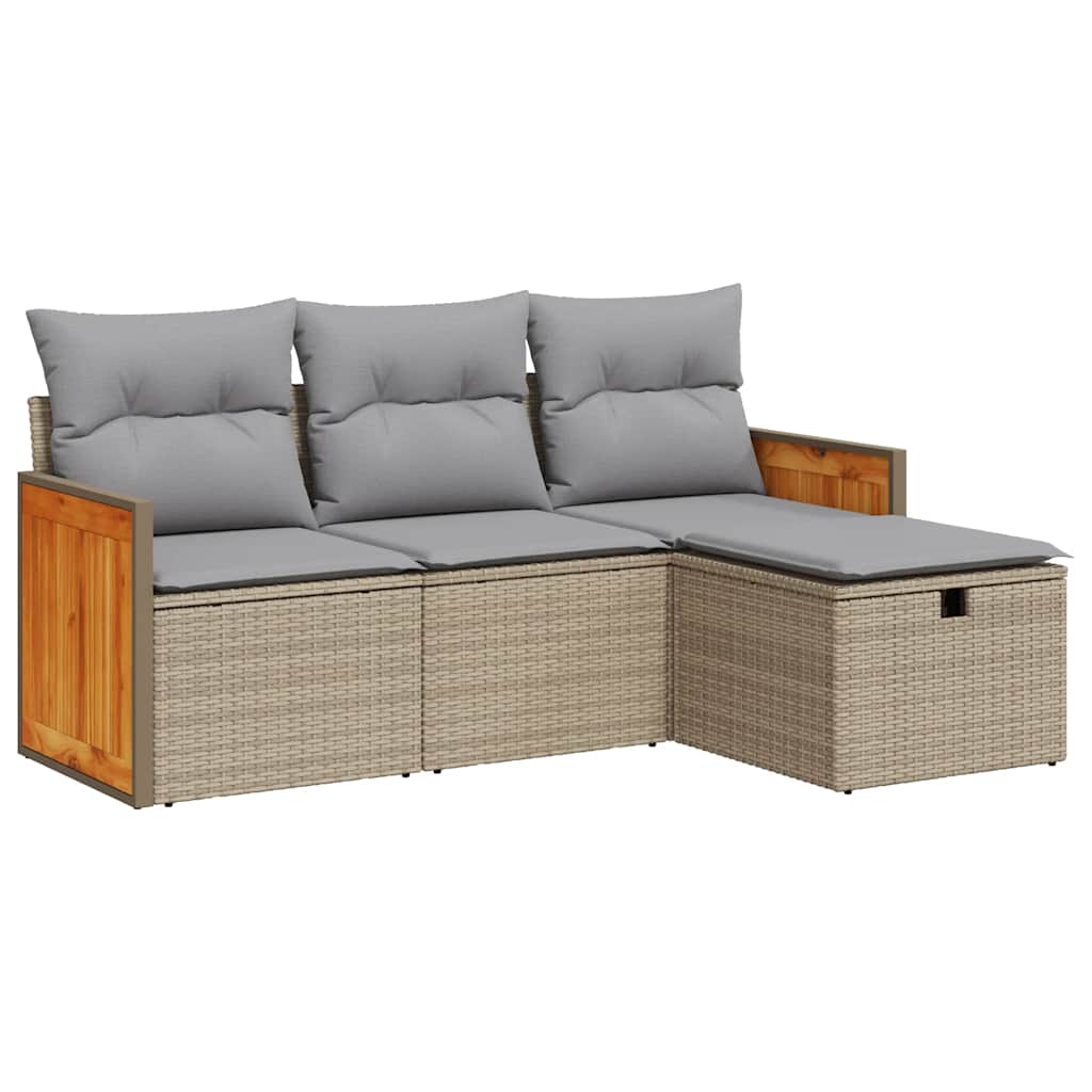 vidaXL Set canapele de grădină, 4 piese, cu perne, bej, poliratan