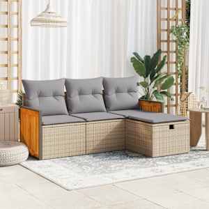 Vrtna sedežna garnitura 4-delna z blazinami bež poli ratan
