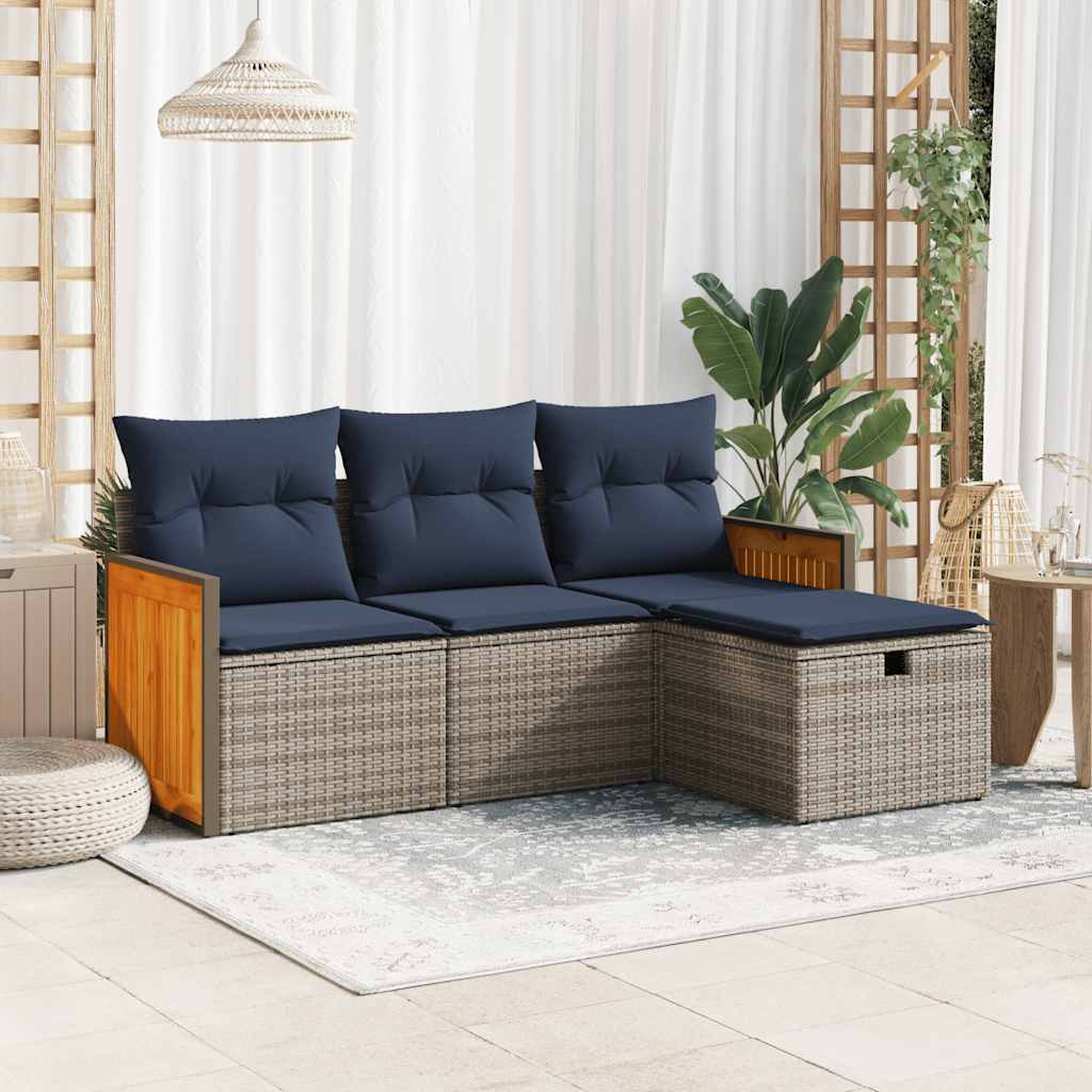 4-dijelni set vrtnih sofa od poliratana s jastucima sivi