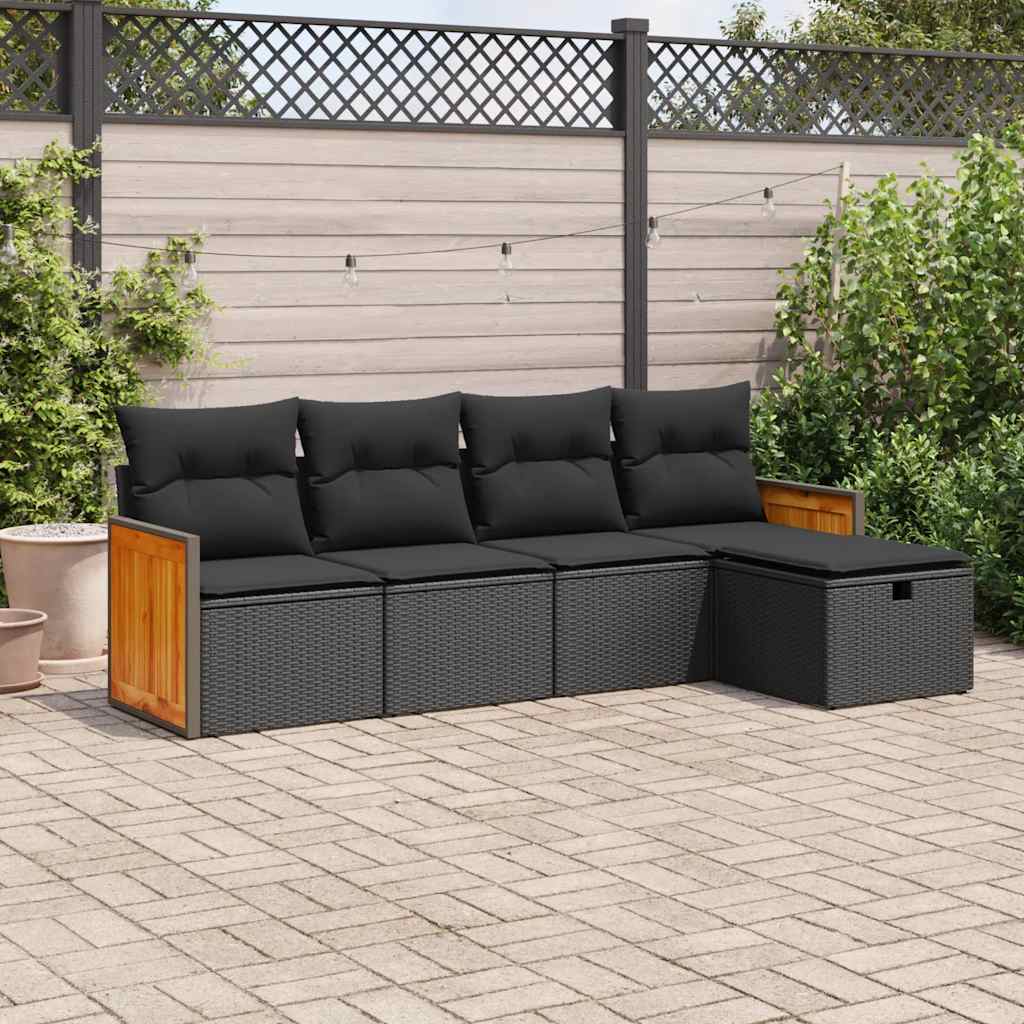 vidaXL 5-tlg. Garten-Sofagarnitur mit Kissen Schwarz Poly Rattan