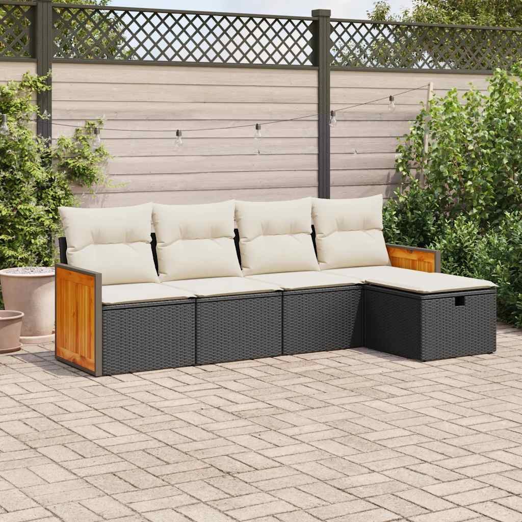 vidaXL 5-tlg. Garten-Sofagarnitur mit Kissen Schwarz Poly Rattan