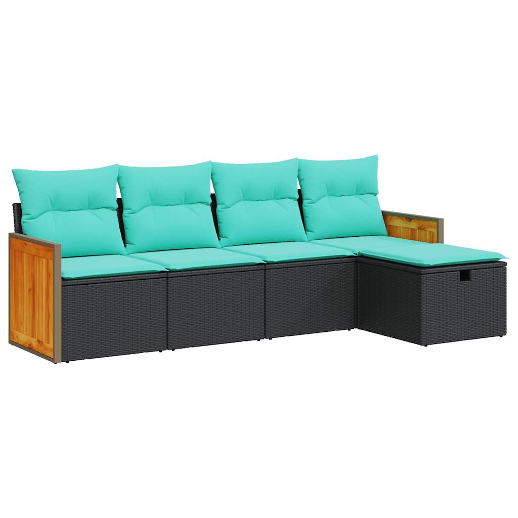 Thumbnail - vidaXL 5-tlg. Garten-Sofagarnitur mit Kissen Schwarz Poly Rattan