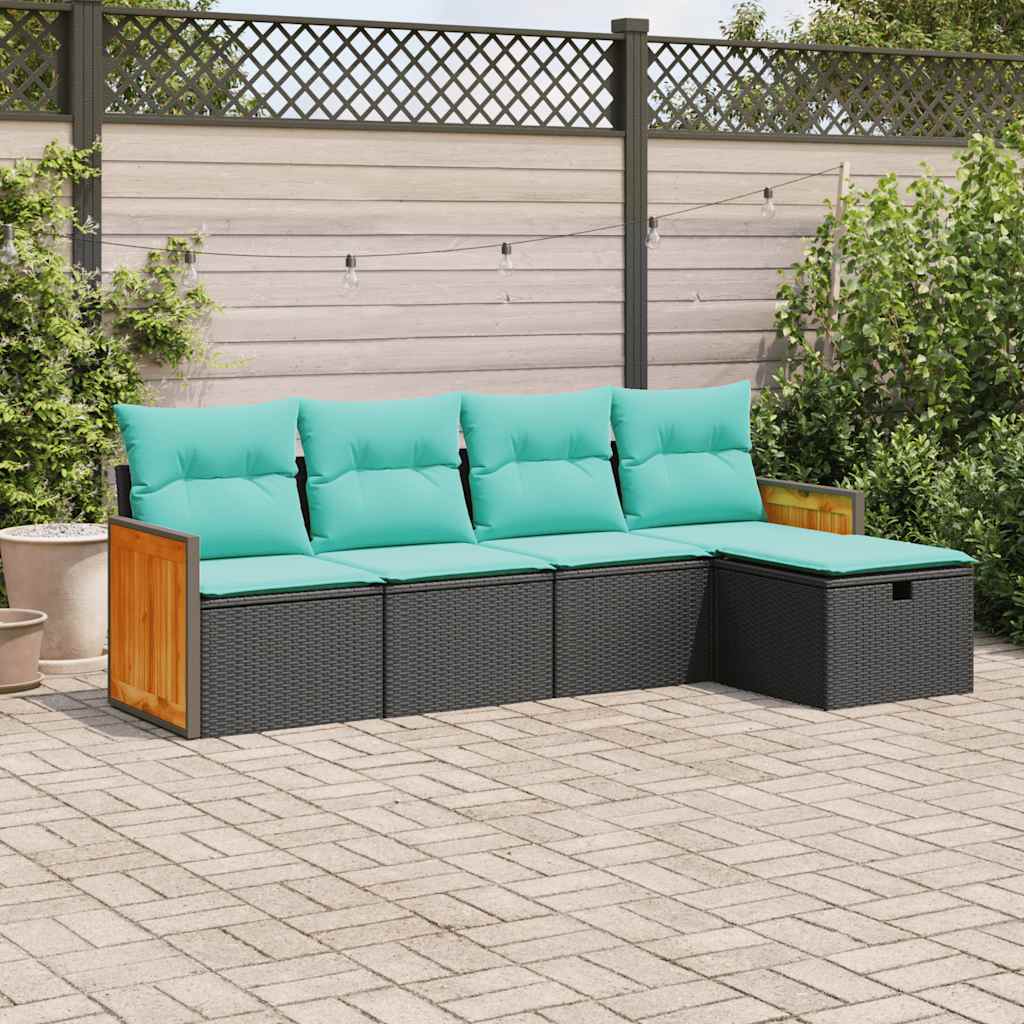 vidaXL 5-tlg. Garten-Sofagarnitur mit Kissen Schwarz Poly Rattan