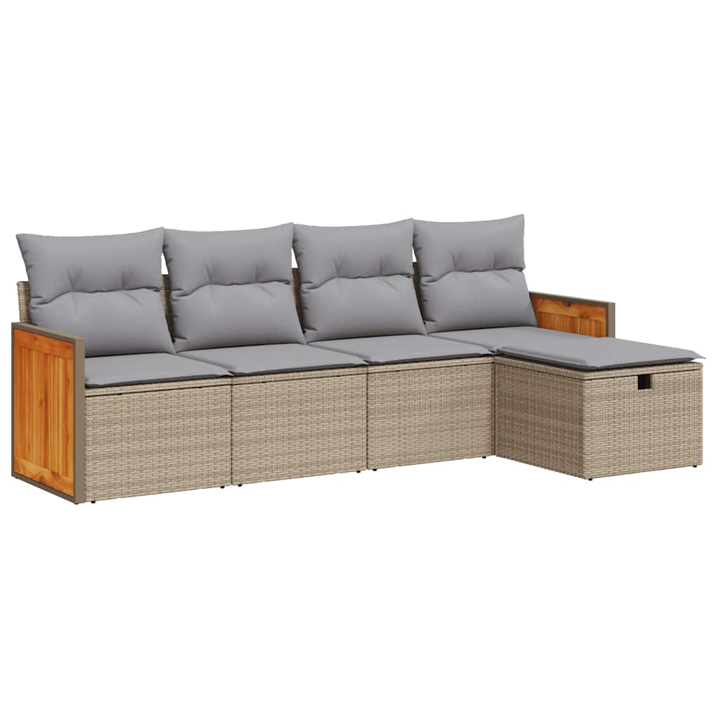 Thumbnail - vidaXL 5-tlg. Garten-Sofagarnitur mit Kissen Beige Poly Rattan