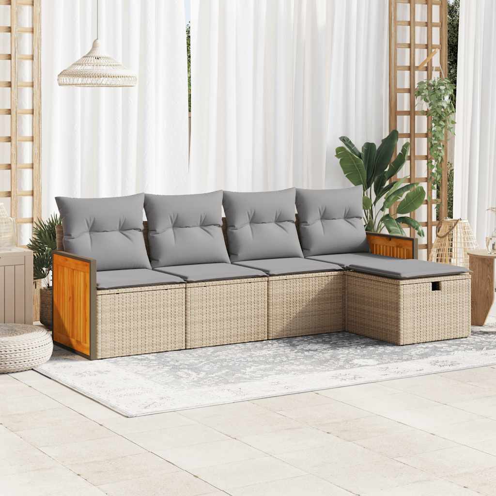 vidaXL Set canapele de grădină cu perne, 5 piese, bej, poliratan